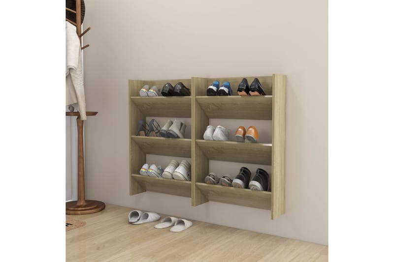 væghængte skoskabe 2 stk. 60x18x90 cm spånplade sonoma-eg - Brun - Opbevaring - Skoopbevaring