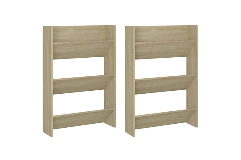 væghængte skoskabe 2 stk. 60x18x90 cm spånplade sonoma-eg - Brun - Opbevaring - Skoopbevaring