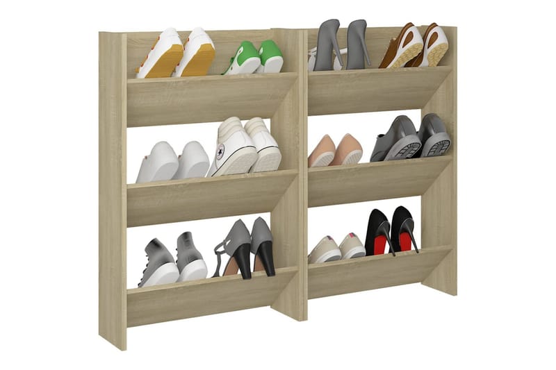 væghængte skoskabe 2 stk. 60x18x90 cm spånplade sonoma-eg - Brun - Opbevaring - Skoopbevaring