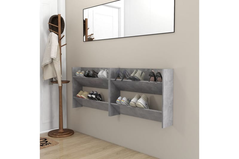 væghængte skoskabe 2 stk. 80x18x60 cm spånplade betongrå - Grå - Opbevaring - Skoopbevaring
