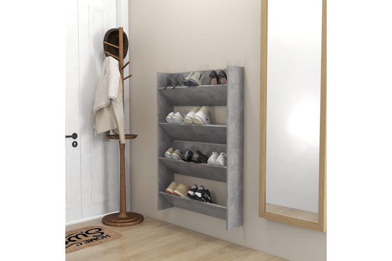 væghængte skoskabe 2 stk. 80x18x60 cm spånplade betongrå - Grå - Opbevaring - Skoopbevaring