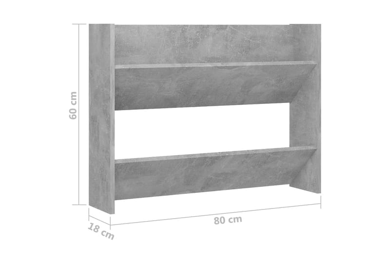 væghængte skoskabe 2 stk. 80x18x60 cm spånplade betongrå - Grå - Opbevaring - Skoopbevaring