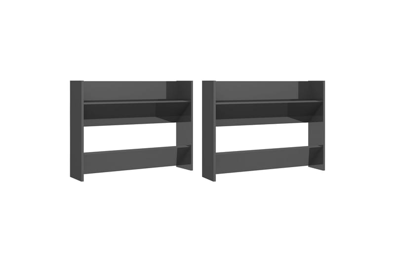 væghængte skoskabe 2 stk. 80x18x60 cm spånplade grå højglans - Grå - Opbevaring - Skoopbevaring
