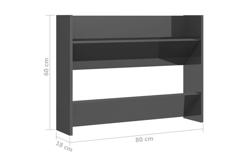 væghængte skoskabe 2 stk. 80x18x60 cm spånplade grå højglans - Grå - Opbevaring - Skoopbevaring