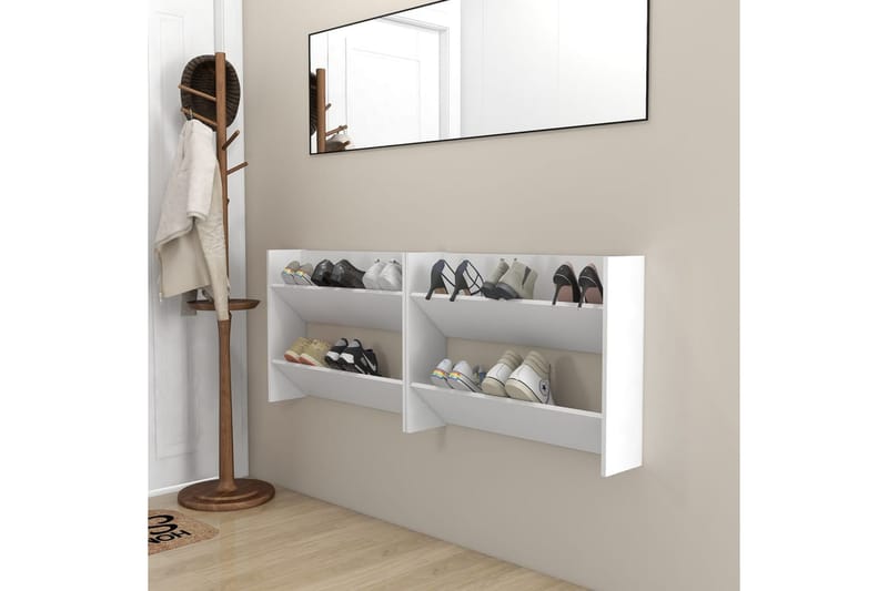 væghængte skoskabe 2 stk. 80x18x60 cm spånplade hvid - Hvid - Opbevaring - Skoopbevaring