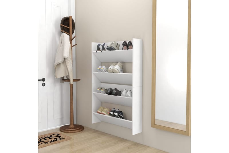 væghængte skoskabe 2 stk. 80x18x60 cm spånplade hvid - Hvid - Opbevaring - Skoopbevaring