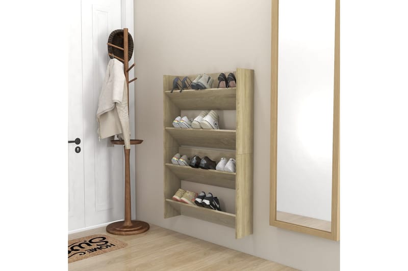 væghængte skoskabe 2 stk. 80x18x60 cm spånplade sonoma-eg - Brun - Opbevaring - Skoopbevaring