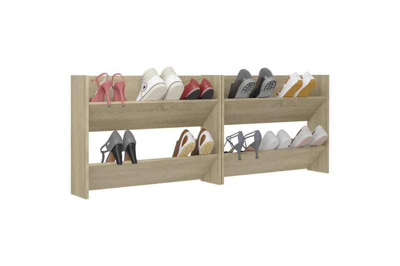 væghængte skoskabe 2 stk. 80x18x60 cm spånplade sonoma-eg - Brun - Opbevaring - Skoopbevaring