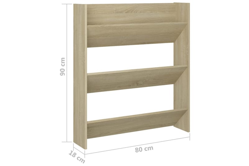 væghængte skoskabe 2 stk. 80x18x90 cm spånplade sonoma-eg - Brun - Opbevaring - Skoopbevaring - Skoskab