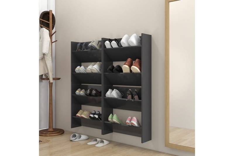 væghængte skoskabe 4 stk. 60x18x60 cm spånplade grå - Grå - Opbevaring - Skoopbevaring