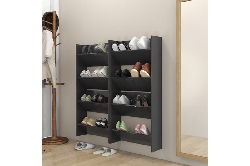 væghængte skoskabe 4 stk. 60x18x60 cm spånplade grå - Grå - Entréopbevaring - Skoopbevaring - Skohylde