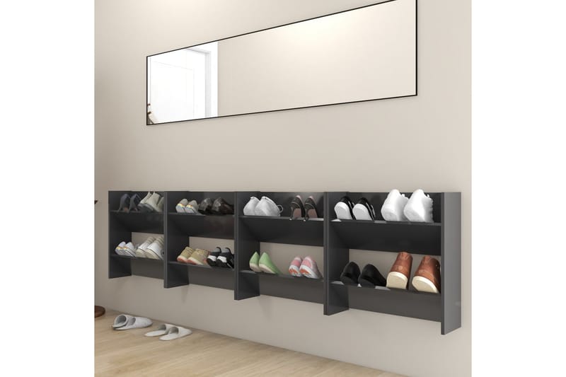 væghængte skoskabe 4 stk. 60x18x60 cm spånplade grå - Grå - Opbevaring - Skoopbevaring