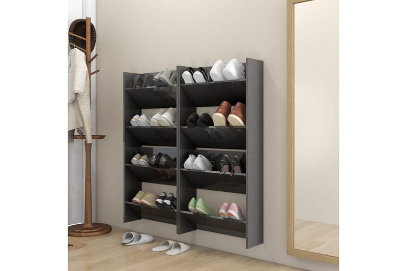 væghængte skoskabe 4 stk. 60x18x60 cm spånplade - Grå - Opbevaring - Skoopbevaring
