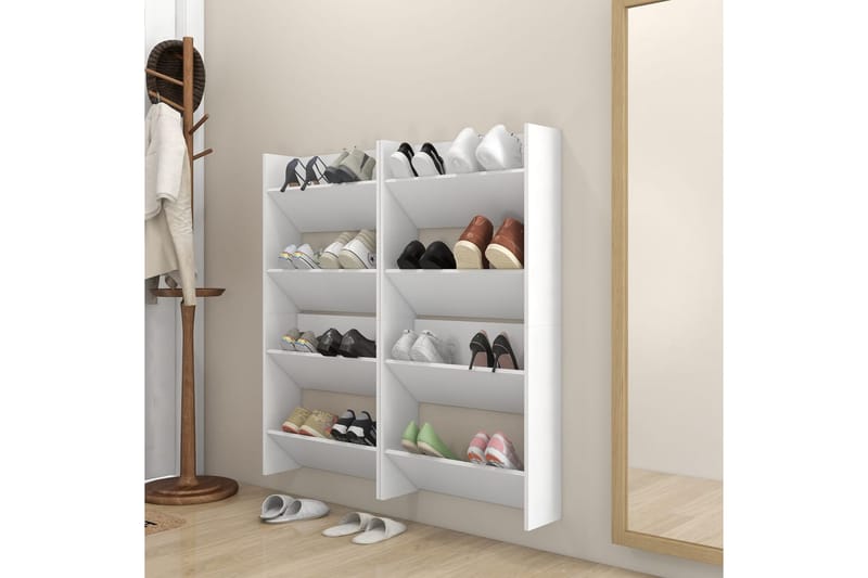 væghængte skoskabe 4 stk. 60x18x60 cm spånplade hvid - Hvid - Opbevaring - Skoopbevaring