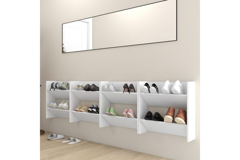 væghængte skoskabe 4 stk. 60x18x60 cm spånplade hvid - Hvid - Opbevaring - Skoopbevaring