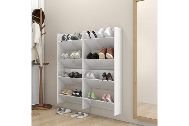 væghængte skoskabe 4 stk. 60x18x60 cm spånplade - Hvid - Opbevaring - Skoopbevaring