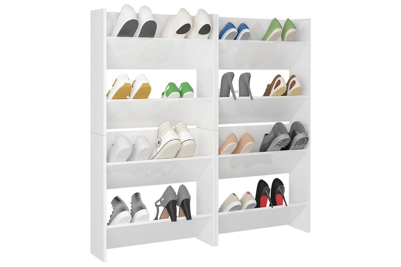 væghængte skoskabe 4 stk. 60x18x60 cm spånplade - Hvid - Opbevaring - Skoopbevaring
