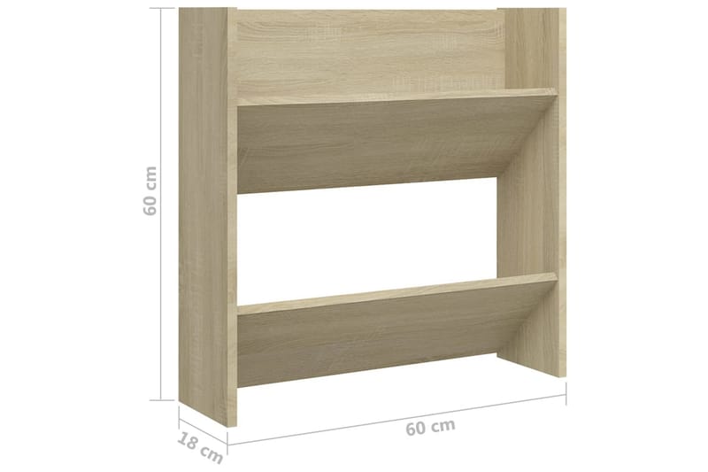 væghængte skoskabe 4 stk. 60x18x60 cm spånplade sonoma-eg - Brun - Opbevaring - Skoopbevaring