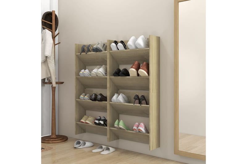væghængte skoskabe 4 stk. 60x18x60 cm spånplade sonoma-eg - Brun - Opbevaring - Skoopbevaring