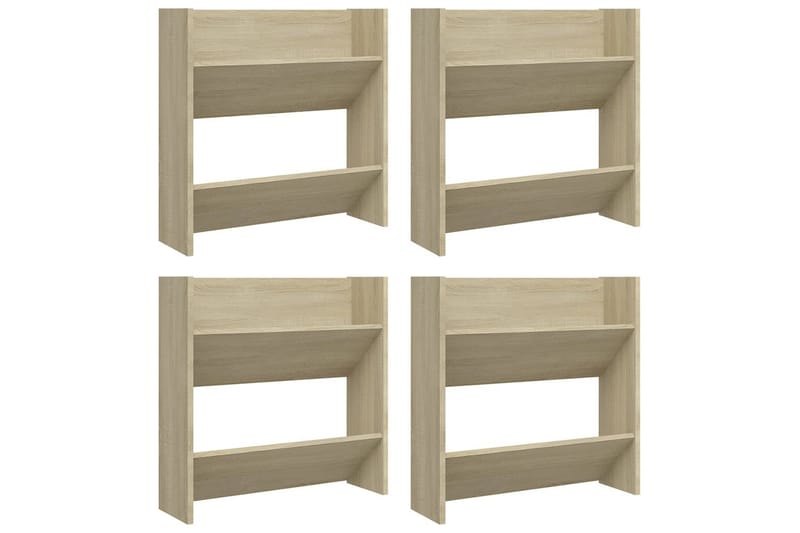 væghængte skoskabe 4 stk. 60x18x60 cm spånplade sonoma-eg - Brun - Opbevaring - Skoopbevaring