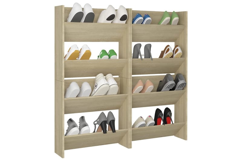 væghængte skoskabe 4 stk. 60x18x60 cm spånplade sonoma-eg - Brun - Opbevaring - Skoopbevaring