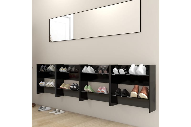 væghængte skoskabe 4 stk. 60x18x60 cm spånplade sort - Sort - Opbevaring - Skoopbevaring