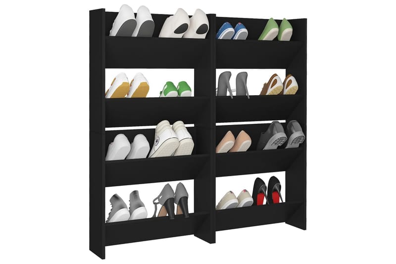 væghængte skoskabe 4 stk. 60x18x60 cm spånplade sort - Sort - Opbevaring - Skoopbevaring