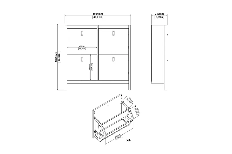 Vallvidera Skoskab 25x102 cm - Sort/Natur - Opbevaring - Skoopbevaring - Skoskab