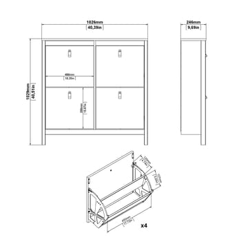 Vallvidera Skoskab med 4 rum 103x25x103 cm - Opbevaring - Skoopbevaring