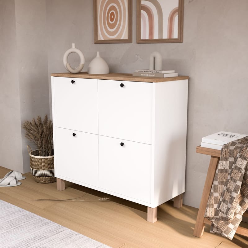 Skoskab Hanah Home Nord (90 x 85,2 x 35 cm) White Oak - Hvid eg - Opbevaring - Entréopbevaring