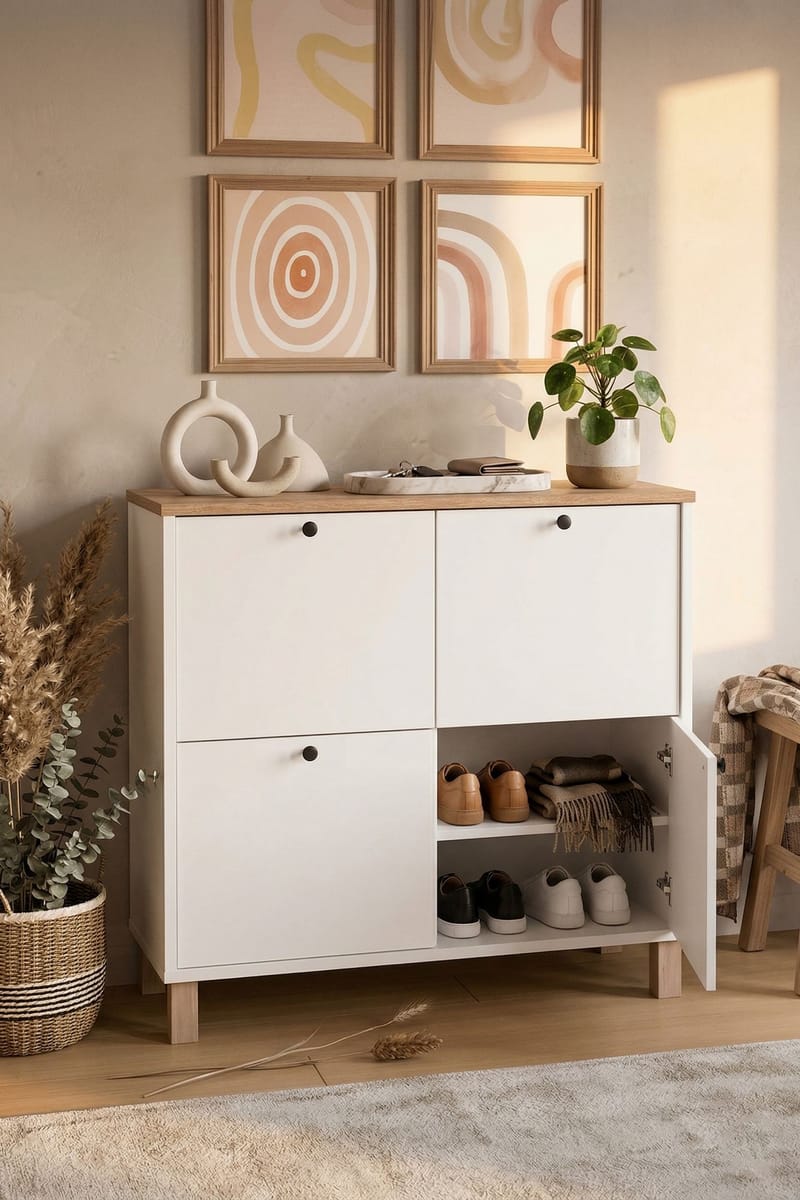 Skoskab Hanah Home Nord (90 x 85,2 x 35 cm) White Oak - Hvid eg - Opbevaring - Entréopbevaring