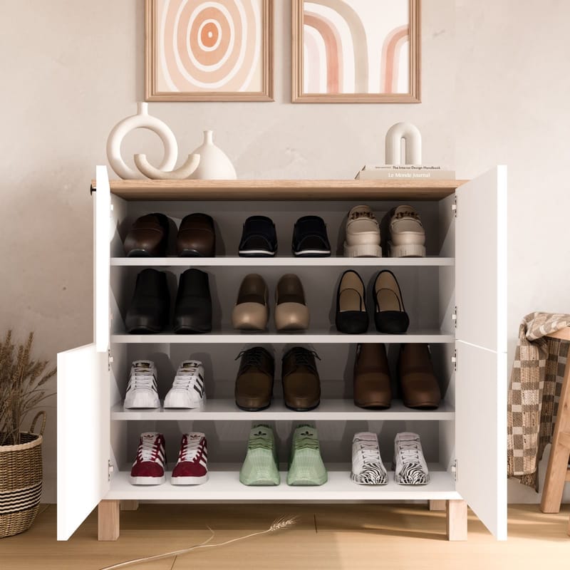 Skoskab Hanah Home Nord (90 x 85,2 x 35 cm) White Oak - Hvid eg - Opbevaring - Entréopbevaring