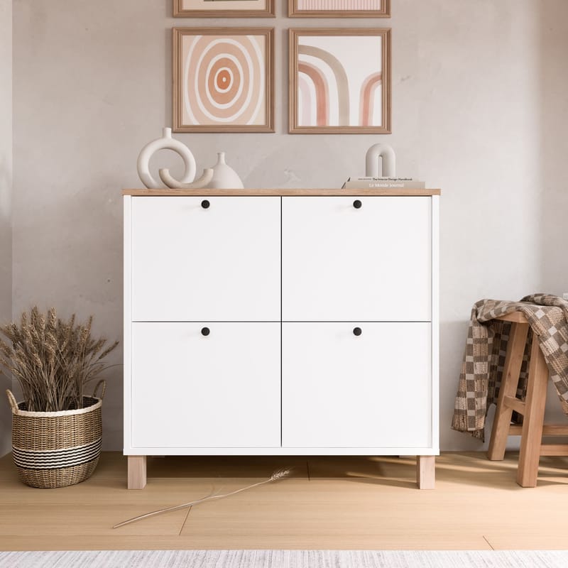 Skoskab Hanah Home Nord (90 x 85,2 x 35 cm) White Oak - Hvid eg - Opbevaring - Entréopbevaring