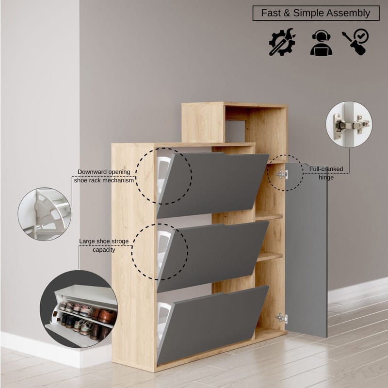 Skoskab Homitis Icono (108 x 130,6 x 30 cm) Eg antracit - Eg og antracit - Opbevaring - Entréopbevaring