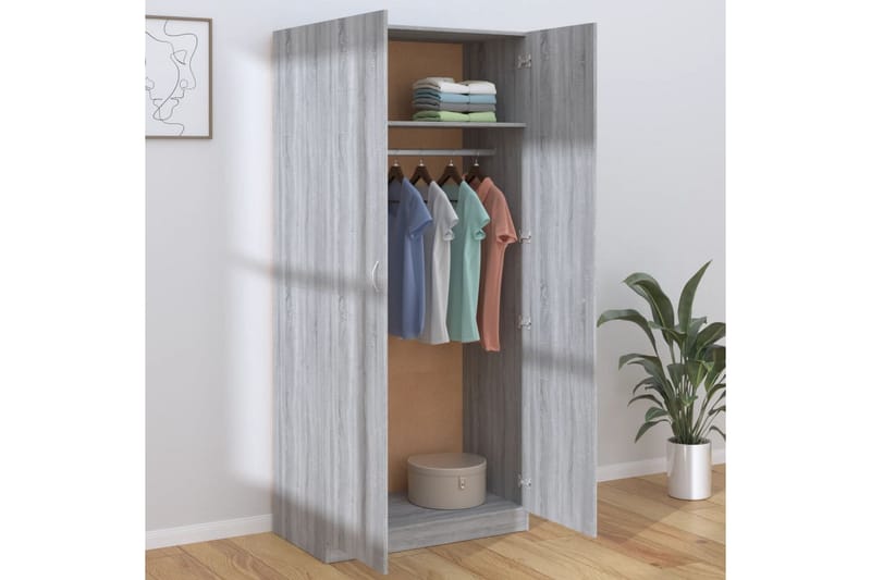 beBasic garderobeskab 90x52x200 cm konstrueret træ grå sonoma-eg - GrÃ¥ - Knagerækker