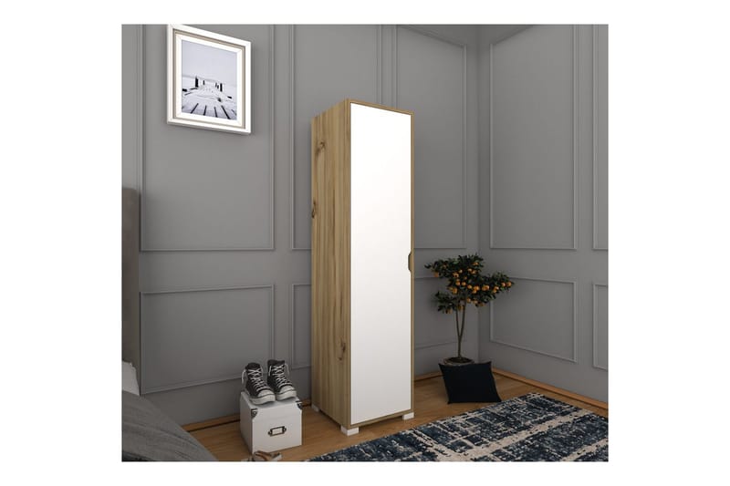 Garderobe Doranstead Lys Valnød / Hvid - Hvid/Lysfarvet træ - Opbevaring - Tøjopbevaring - Garderobeskabe