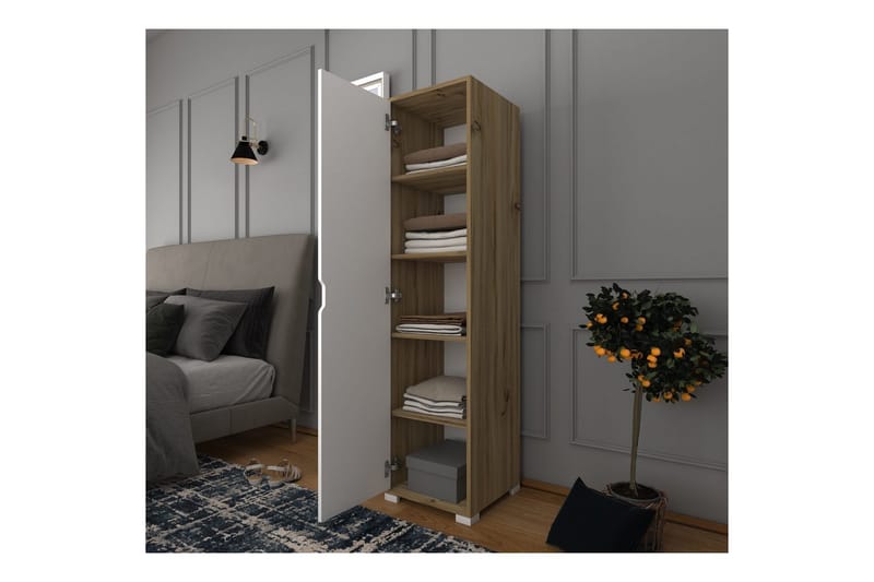 Garderobe Doranstead Lys Valnød / Hvid - Hvid/Lysfarvet træ - Opbevaring - Tøjopbevaring - Garderobeskabe