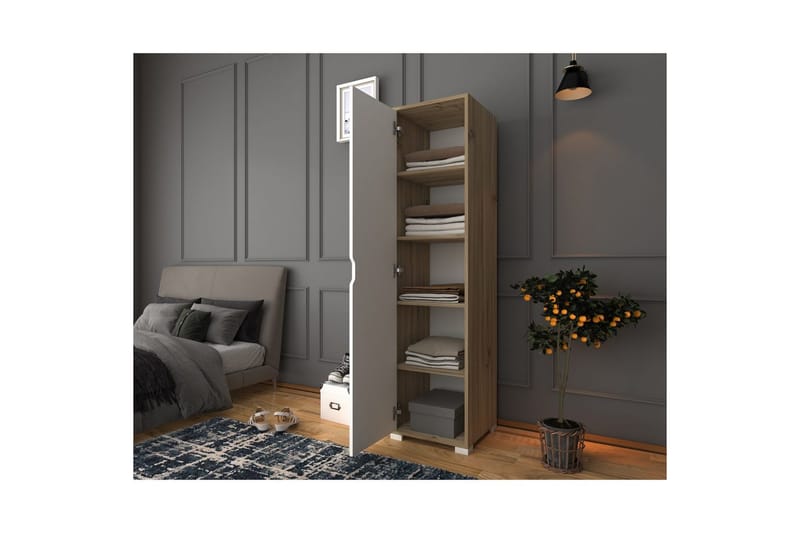Garderobe Doranstead Lys Valnød / Hvid - Hvid/Lysfarvet træ - Opbevaring - Tøjopbevaring - Garderobeskabe