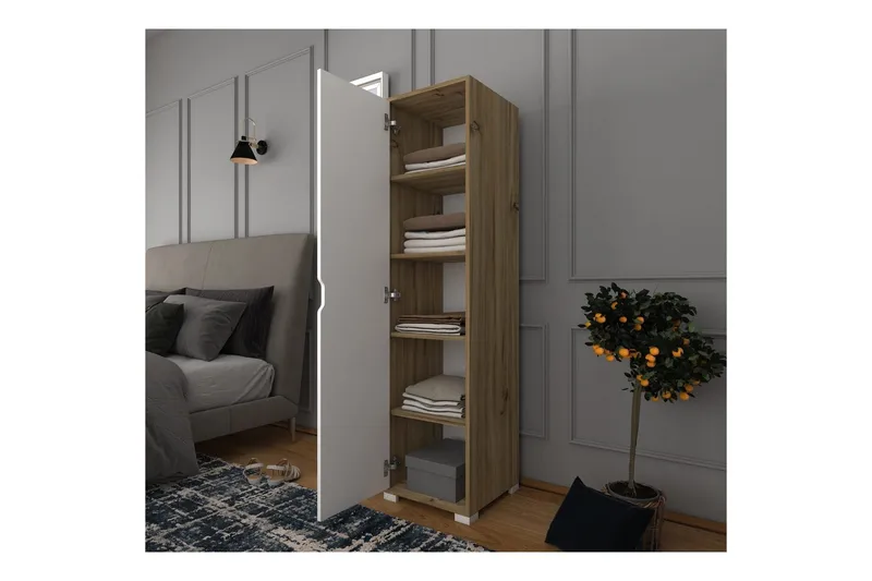 Garderobe Doranstead Lys Valnød / Hvid - Hvid/Lysfarvet træ - Opbevaring - Tøjopbevaring - Garderobeskabe - Garderobeskab & klædeskab