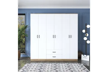 Jagdesh Garderobeskab 210x210 cm Brun/Hvid - Hanah Home - Opbevaring - Tøjopbevaring - Garderobeskabe