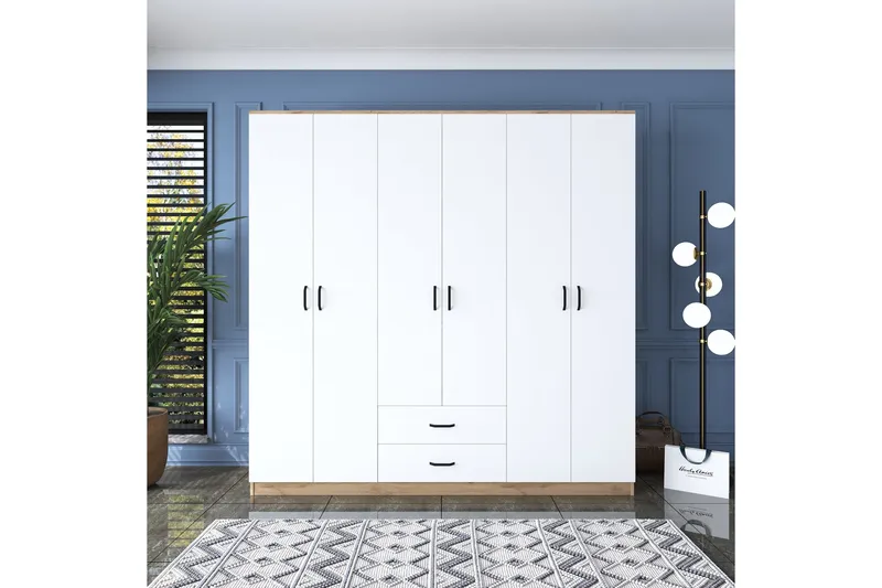 Jagdesh Garderobeskab 210x210 cm Brun/Hvid - Hanah Home - Opbevaring - Tøjopbevaring - Garderobeskabe