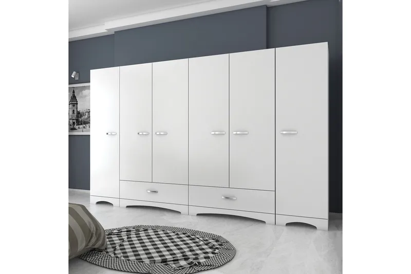 Jaitun Garderobeskab 243x181 cm Hvid - Hanah Home - Opbevaring - Tøjopbevaring - Garderobeskabe