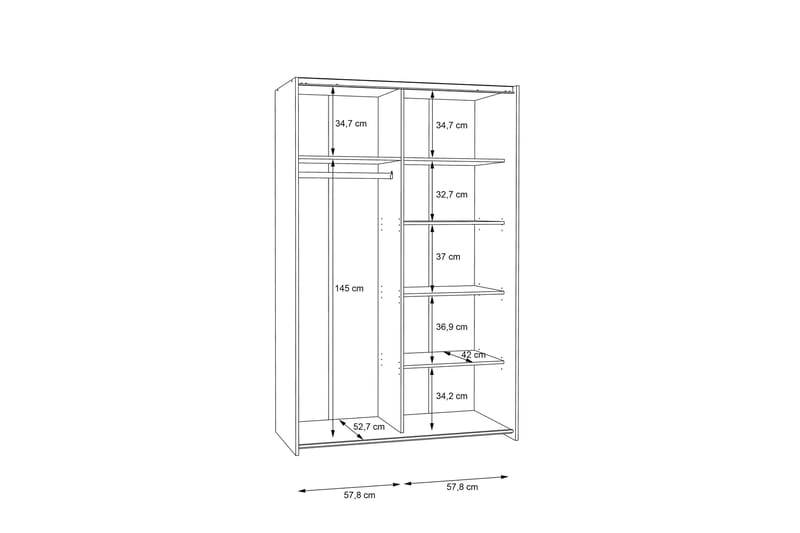 Shipts Garderobe 62x120 cm - Hvid - Opbevaring - Tøjopbevaring - Garderobeskabe