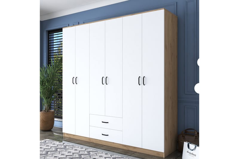 Jagdesh Garderobeskab 210x210 cm Brun/Hvid - Hanah Home - Opbevaring - Tøjopbevaring - Garderobeskabe