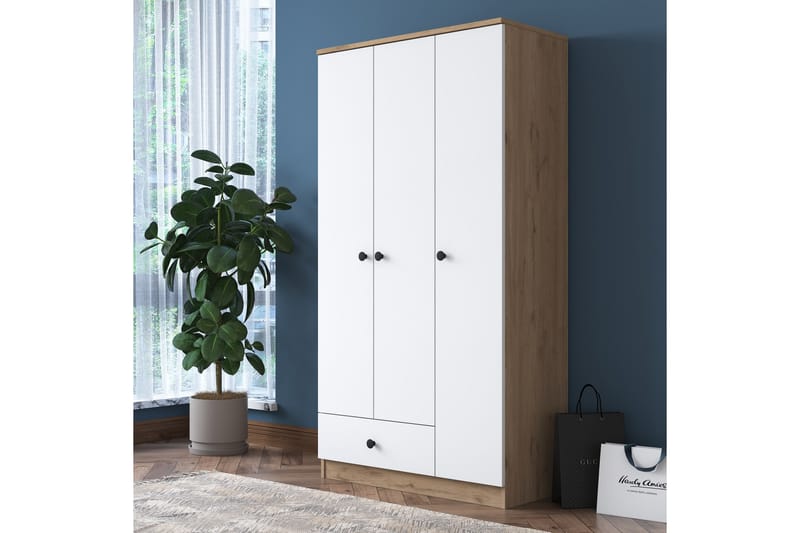 Jain Garderobeskab 90x170 cm Brun/Hvid - Hanah Home - Opbevaring - Tøjopbevaring - Garderobeskabe