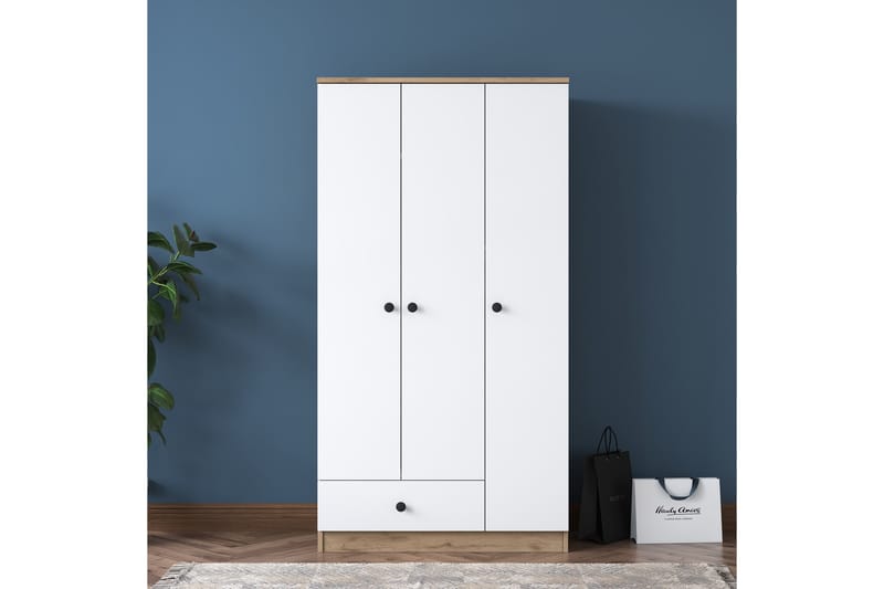 Jain Garderobeskab 90x170 cm Brun/Hvid - Hanah Home - Opbevaring - Tøjopbevaring - Garderobeskabe