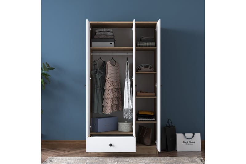 Jain Garderobeskab 90x170 cm Brun/Hvid - Hanah Home - Opbevaring - Tøjopbevaring - Garderobeskabe