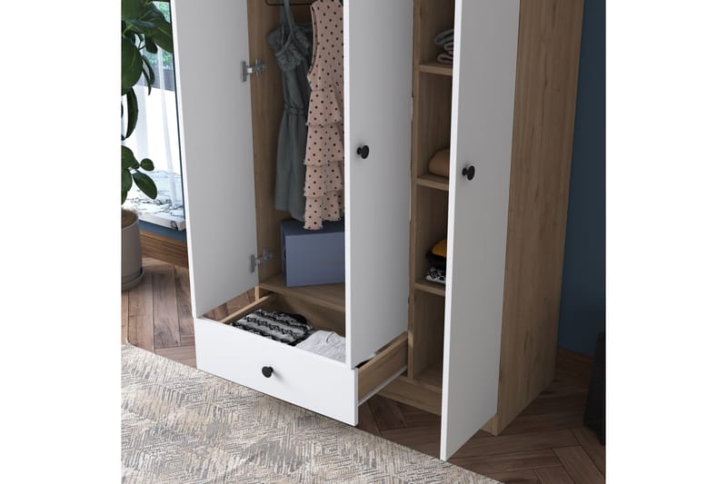 Jain Garderobeskab 90x170 cm Brun/Hvid - Hanah Home - Opbevaring - Tøjopbevaring - Garderobeskabe