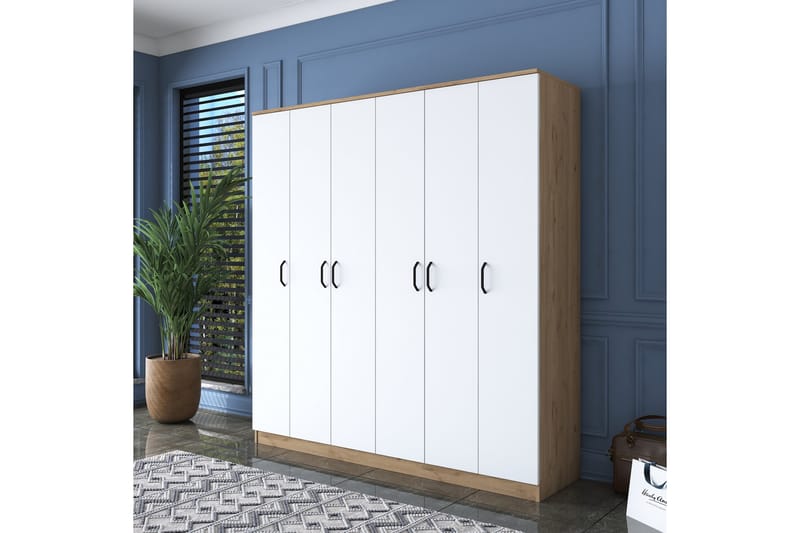 Jaidul Garderobeskab 180x190,8 cm Brun/Hvid - Hanah Home - Opbevaring - Tøjopbevaring - Garderobeskabe