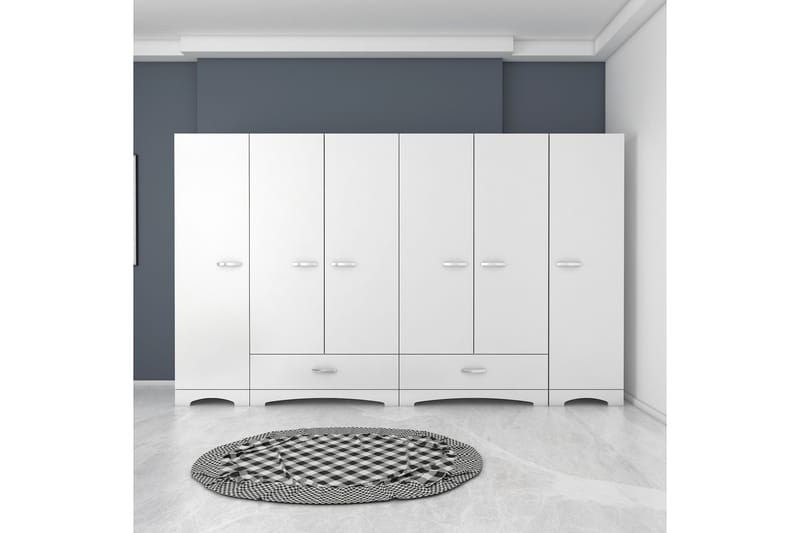 Jaitun Garderobeskab 243x181 cm Hvid - Hanah Home - Opbevaring - Tøjopbevaring - Garderobeskabe